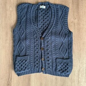 Blue Cable Knit Wool Irish Sweater Vest